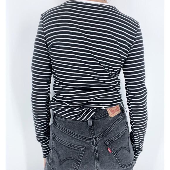 Grey Lab Black and White Striped Crewneck Long Sleeve Top Size Small - Picture 3 of 4